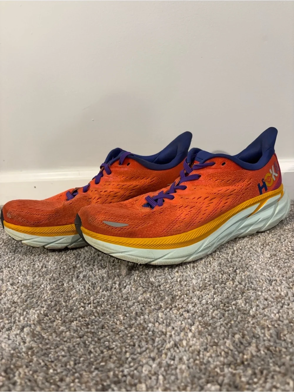 HOKA ONE ONE Clifton 8 Fiesta Bluing Women’s Lace-Up Running Shoes Sneakers 9